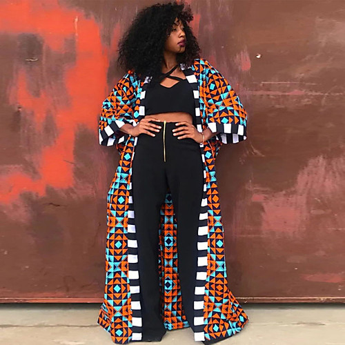 

Women's Houndstooth Print Streetwear Fall & Winter Coat Long Daily Half Sleeve Spandex Coat Tops Rainbow