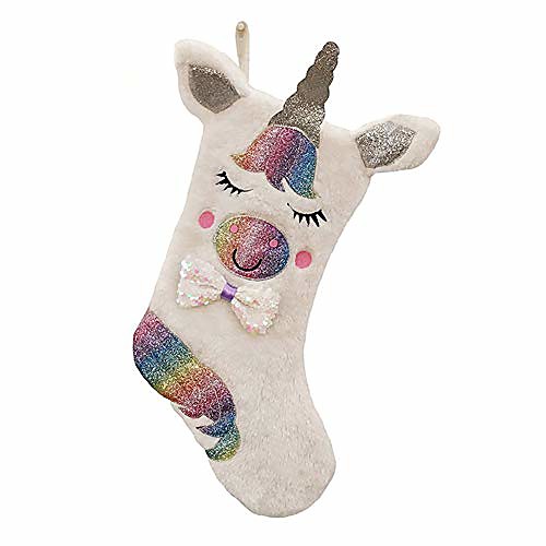 

unicorn christmas stocking, unicorn sequins stockings for christmas decorations, 17 inch sparkly christmas stockings (white)
