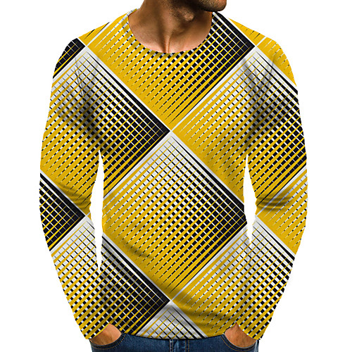 

Men's T shirt 3D Print Graphic 3D Plus Size Print Long Sleeve Daily Tops Elegant Exaggerated Yellow