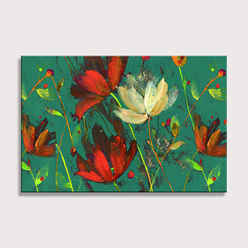 

Oil Painting Hand Painted Horizontal Abstract Floral / Botanical Vintage Modern Rolled Canvas (No Frame)