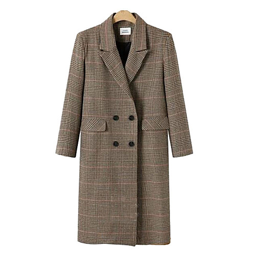 

Women's Plaid Active Fall & Winter Coat Long Daily Long Sleeve Polyster Coat Tops Khaki