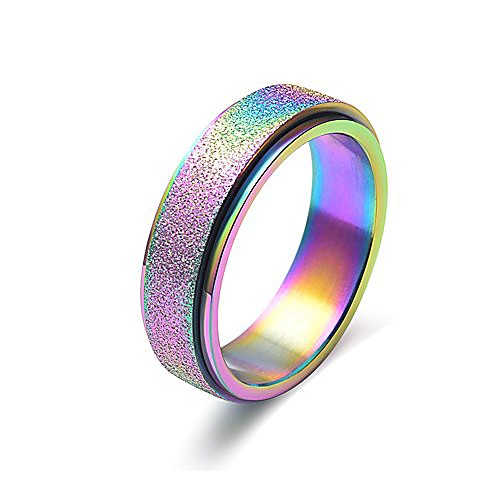 

titanium steel sand blast spinner band rings for wedding engagement black, rose gold, rainbow