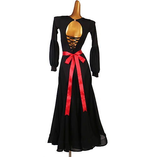 

Ballroom Dance Dress Split Joint Women's Training Long Sleeve High Milk Fiber