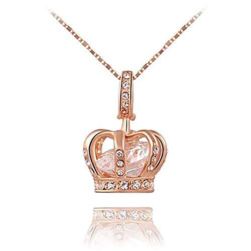

jewelry womens queen crown pendant necklace 18.52.16inch chain- 3 lays rose gold/platinum plated with austrain crystals
