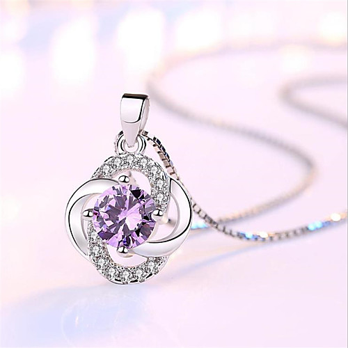 

Women's White Synthetic Diamond Pendant Necklace Chain Necklace Flower Shape Clover Fashion Punk Trendy Casual / Sporty Copper Silver Plated White Purple 45 cm Necklace Jewelry 1pc For Anniversary