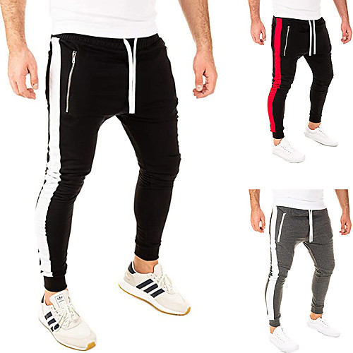 

Men's Streetwear Sports Slim Casual Going out Jogger Sweatpants Pants Striped Full Length Black Red Gray