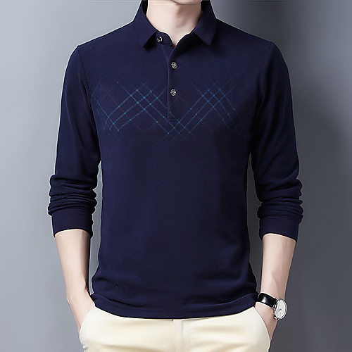 

Men's Polo Other Prints Solid Colored Print Long Sleeve Daily Tops Business Basic Black Wine Navy Blue