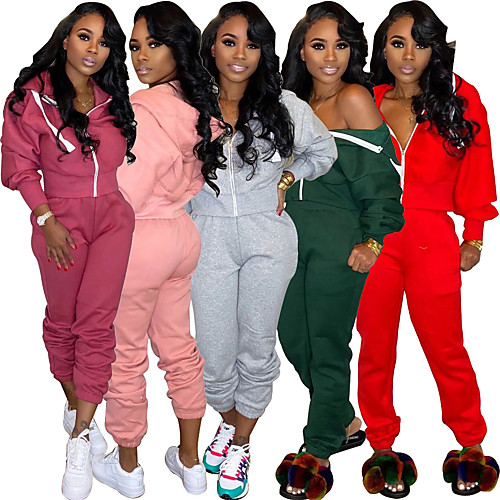 

Women's 2 Piece Full Zip Tracksuit Sweatsuit Street Athleisure 2pcs Winter Long Sleeve Spandex Breathable Soft Fitness Gym Workout Running Jogging Training Sportswear Solid Colored Red Pink Fuchsia