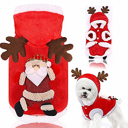 

pet santa costume christmas pet clothes winter warm flannel santa claus antler hoodie coat costume pet xmas 2020 new year apparel outfit for small medium large dogs cats,red