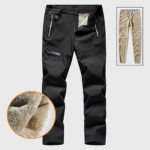 

Men's Hiking Pants Winter Outdoor Heated Lamb Fur Pants charging USB Waterproof Fleece Lining Breathable Warm Fleece Nylon Pants Trousers Black Camouflage Fishing Climbing Camping Hiking Caving