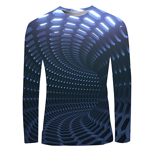 

Men's T shirt 3D Print Graphic Optical Illusion Long Sleeve Daily Tops Black