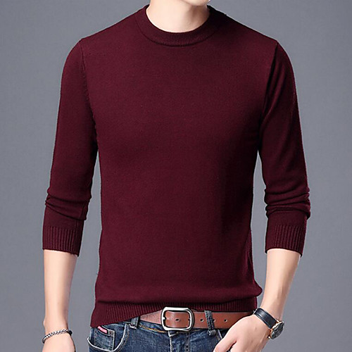 

Men's Stylish Solid Color Pullover Long Sleeve Sweater Cardigans Crew Neck Fall Winter Black Wine Navy Blue