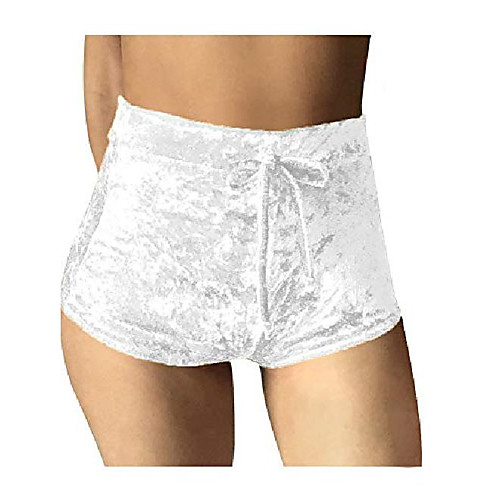 

women's soft stretchy drawstring high waist velvet club shorts white