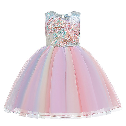 

Princess Dress Party Costume Flower Girl Dress Girls' Movie Cosplay Princess Pink Light Blue Dress Children's Day Masquerade Polyester