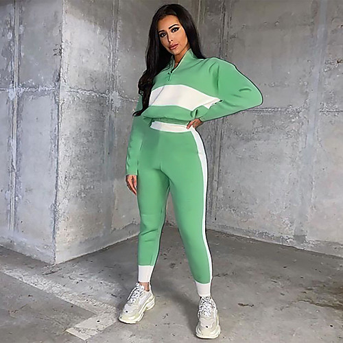 

Women's Color Block Athleisure Two Piece Set Hoodie Tracksuit Pant Patchwork Tops