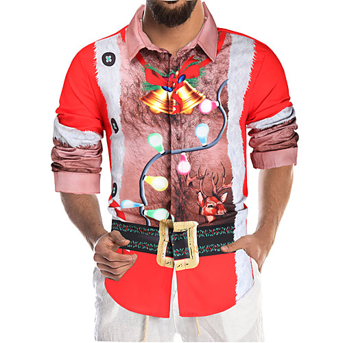 

Men's Shirt 3D Print Cartoon Graphic Plus Size Print Long Sleeve Christmas Tops Hawaiian Rainbow / Halloween