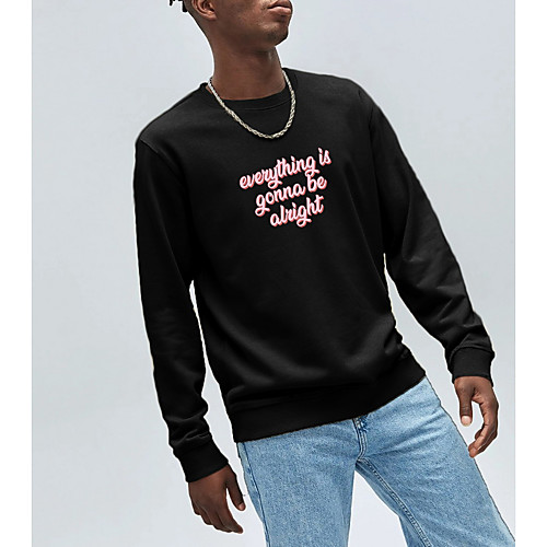 

Men's Pullover Sweatshirt Graphic Text Letter Round Neck Basic Hoodies Sweatshirts Long Sleeve Black Wine Beige