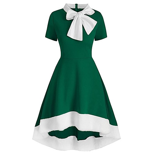 

Women's A Line Dress Knee Length Dress Purple Red Green Short Sleeve Solid Color Patchwork Bow Spring Summer Shirt Collar Casual 2021 S M L XL XXL