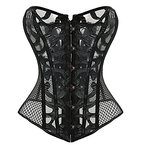 

sexy lace corset steel boned vintage gothic punk mesh overbust corset with thong xxx-large black