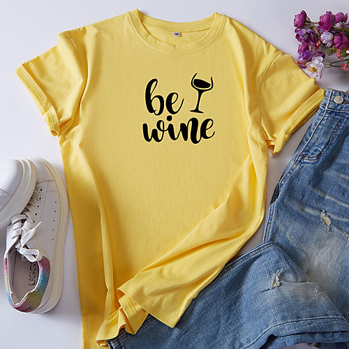 

Women's T-shirt Letter Round Neck Tops 100% Cotton Basic Basic Top White Black Red