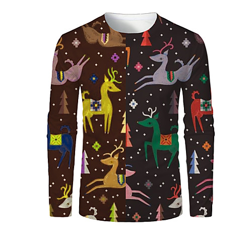 

Men's T shirt 3D Print Graphic 3D Animal Print Long Sleeve Christmas Tops Dusty Blue