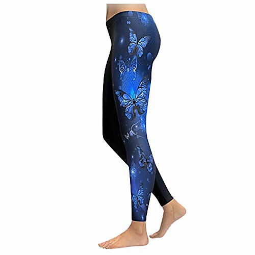 

women's yoga pants 3d butterfly printing casual leggings seamless high waist fitness pants blue
