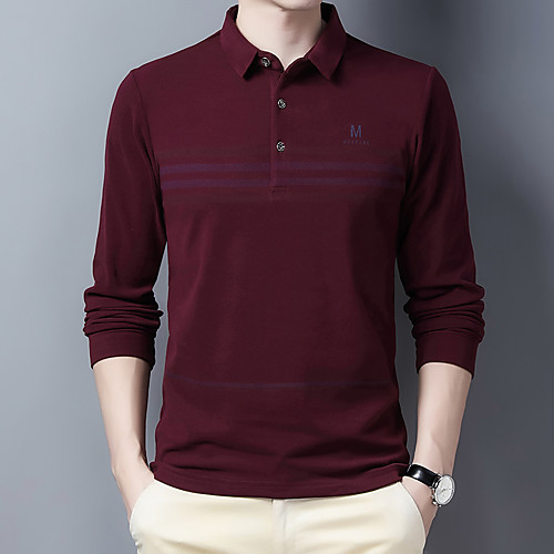 

Men's Polo Other Prints Solid Colored Print Long Sleeve Daily Tops Business Black Wine Navy Blue