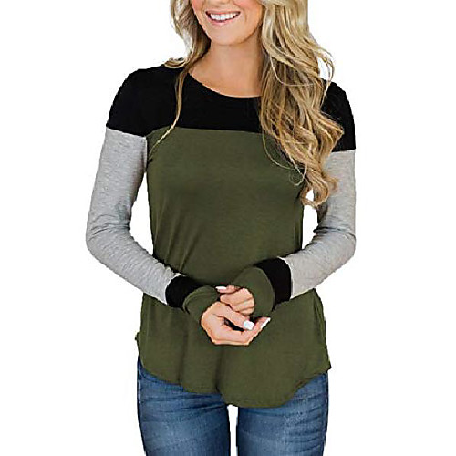

women's color block patchwork tunic tops casual long sleeve shirts s-xxl (xl, 04 green)
