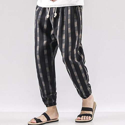 

Men's Loose Casual Capri shorts Pants Striped Ankle-Length Black