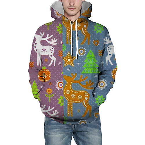 

Men's Pullover Hoodie Sweatshirt Graphic 3D Reindeer Christmas Daily 3D Print Christmas Hoodies Sweatshirts Light Blue