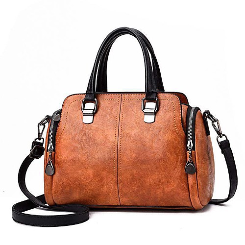 

Women's Bags PU Leather Satchel Top Handle Bag Zipper Going out Office & Career Handbags Black Camel