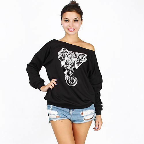 

Women's Blouse Shirt Animal Long Sleeve Print Off Shoulder Tops Basic Top Black