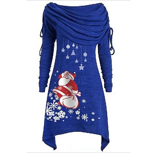 

Women's Sheath Dress Knee Length Dress Blue Purple Black Gray Red Long Sleeve Print Print Fall Winter Off Shoulder Casual 2021 M L XL XXL 3XL 4XL 5XL