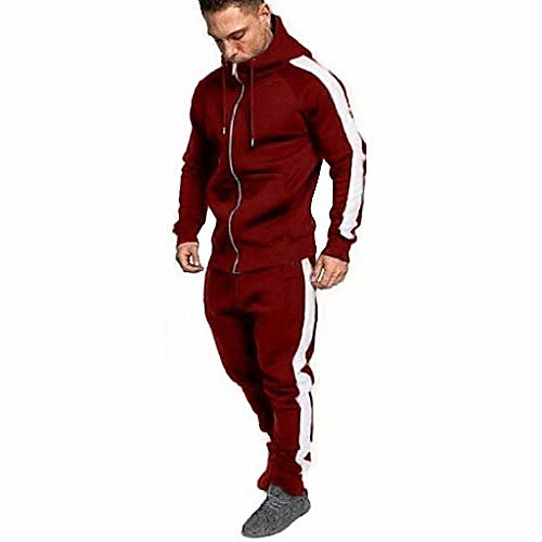 

2019 new men tracksuits casual jogger set long sleeve full zip hoodie sweatshirt joggers pant sportsuit - limsea red