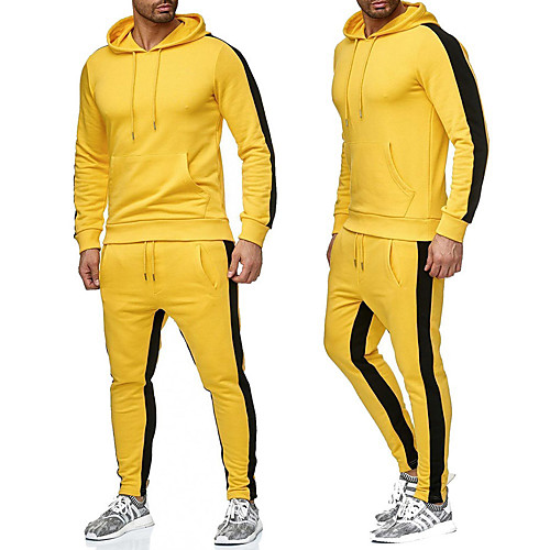 

Men's Sport Tracksuits 2 Piece Jogging Suits Sets Pullover Hoodies Sweatsuits and Athletic Pants Casual Comfy Outfit for Men Yellow Black