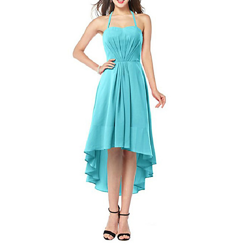 

Sheath / Column Flirty Minimalist Homecoming Cocktail Party Dress Halter Neck Sleeveless Asymmetrical Chiffon with Sleek Ruffles 2021