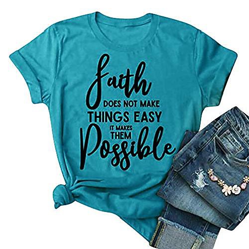 

cute round neck tees for faith doesn't make things easy it makes them possible t shirt tops blue