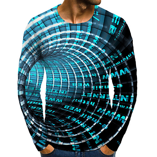

Men's T shirt 3D Print Graphic 3D Plus Size Print Long Sleeve Daily Tops Elegant Exaggerated Blue