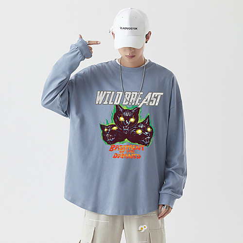 

Men's Pullover Sweatshirt Cartoon Graphic Text Monograms Daily Basic Hoodies Sweatshirts Black Royal Blue Gray