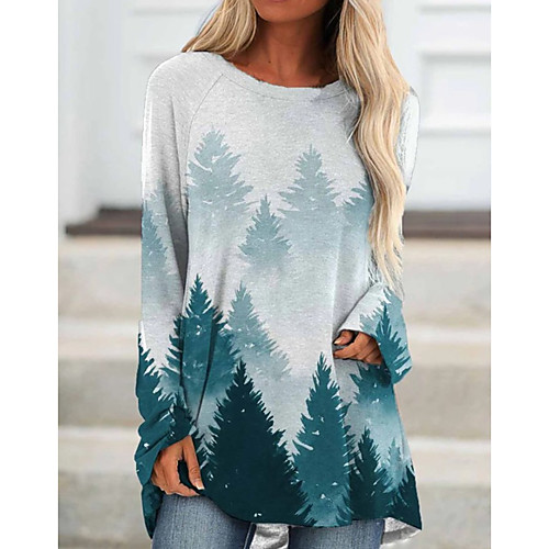 

Women's Shift Dress Short Mini Dress Blue Green Long Sleeve Print Print Fall Round Neck Boho 2021 S M L XL XXL 3XL 4XL