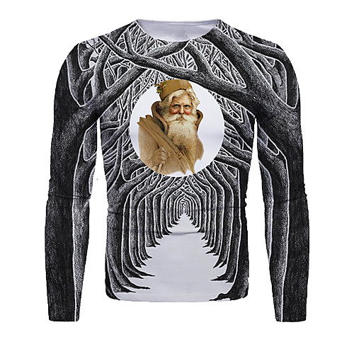 

Men's T shirt 3D Print Graphic 3D Print Long Sleeve Christmas Tops Dark Gray