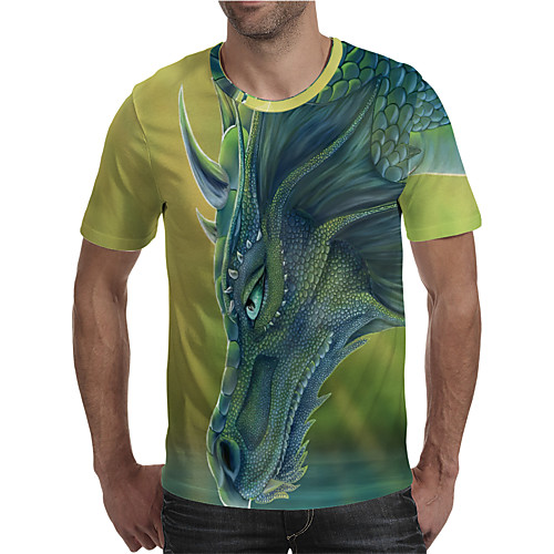 

Men's T shirt 3D Print Graphic Animal Plus Size Print Short Sleeve Daily Tops Elegant Exaggerated Green
