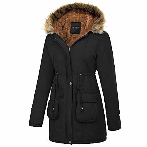 

women thicken parka warm jacket winter coat with faux fur hood black m
