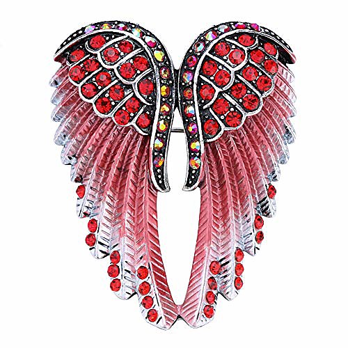 

women's guardian angel wing brooch pins & pendants 2 in 1 - scarf holders - 2 x 1 inchs - lead & nickle free - crystal & enamel (red)