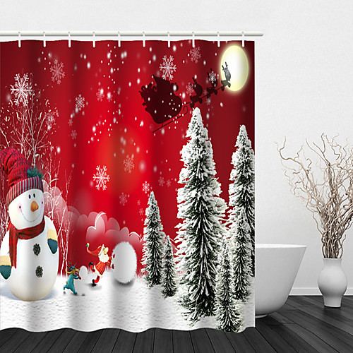 

Bathroom Shower Curtain And Hook Rainbow Classic Polyester Cute Christmas Background Bathroom Decorations Christmas Snowman Christmas Tree Elk