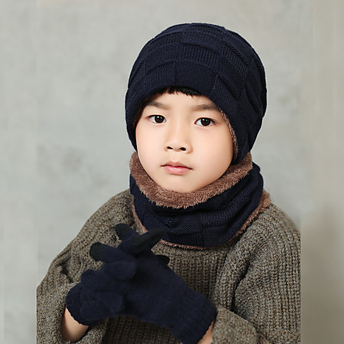 

Boys' Hiking Cap Beanie Hat 3 PCS Winter Outdoor Windproof Warm Soft Thick Neck Gaiter Neck Tube Skull Cap Beanie Solid Color Polyester Taffeta Children's three-piece wine red Children's three-piece
