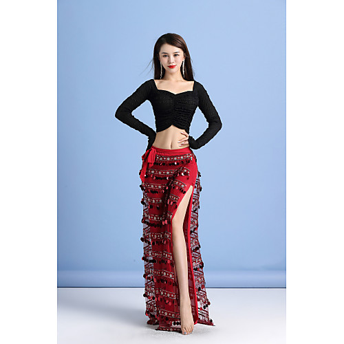 

Belly Dance Skirts Tassel Paillette Women's Training Performance Long Sleeve High Nylon Elastane