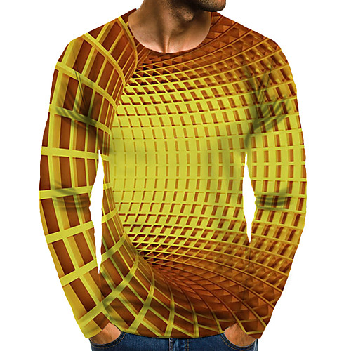 

Men's T shirt 3D Print Graphic 3D Plus Size Print Long Sleeve Daily Tops Elegant Exaggerated Gold