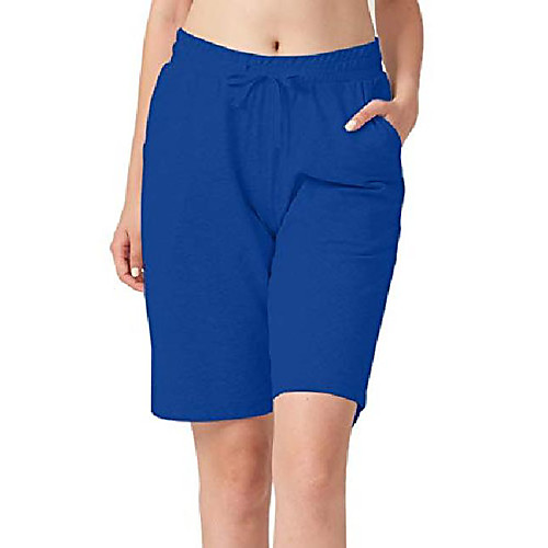 

women's bermuda shorts athletic active yoga lounge quick dry activewear workout soft knit french terry sweat running shorts with deep pockets royal blue size s