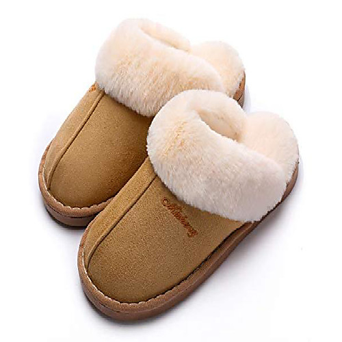 

women's cozy bedroom slippers fuzzy house outdoor slippers (tan,9.5-10)